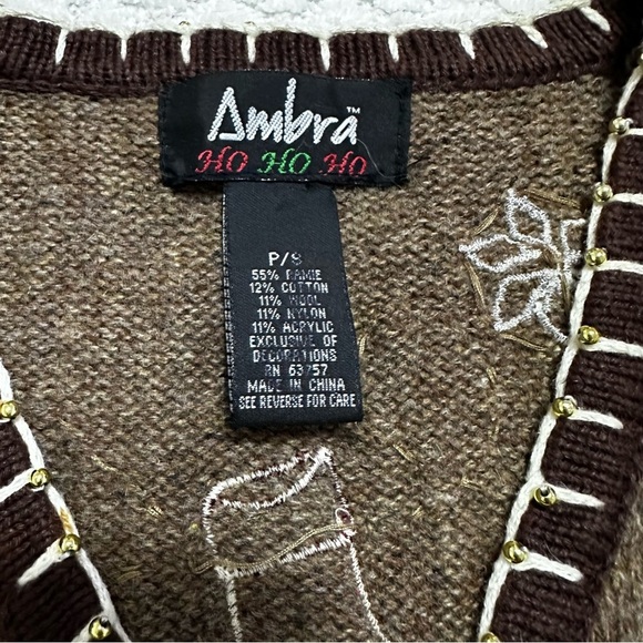 Vintage Ambra Ho Ho Ho Christmas Vest Brown Women’s Size Small - Picture 5 of 8